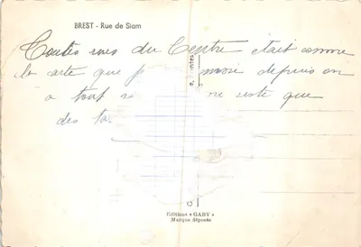 Brest — Rue de Siam — widok na ruiny po bombardowaniach — wydawca GABY — Rewers
