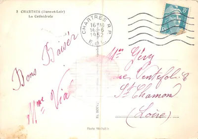 Chartres (Eure-et-Loir) – Katedra – wydawca FL. HOUVE, nr 3 — Rewers