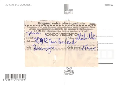 Pamiątki z Alzacji — kolekcja 10 miniatur (Colmar, Riquewihr, Kaysersberg, Mulhouse, Obernai, Mont-Ste-Odile, Haut-Koenigsbourg, Strasbourg, Eguisheim, Les Trois Epis, Le Haut-Barr, Ribeauvillé) — wydawca LECOMTE — Rewers
