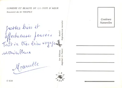 St Tropez — widok portu przy zachodzie słońca — Wydawnictwo Chromé, C 638 — Rewers