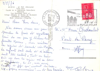 Le Puy - Miasto Sztuki — Fronton katedry Notre-Dame, panorama, wieża Espaly, figura św. Józefa, katedra Aiguilhe, wieś Pannessac — Rewers