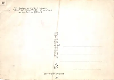 Cirque de Navacelles — vue du Gard sur l'Hérault — Éditions Scheitler, Albi — Verso