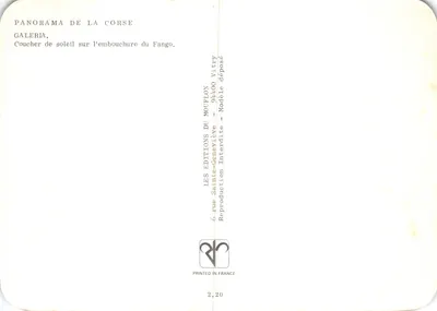 Coucher de soleil sur l'embouchure du Fango — Panorama de la Corse — Éditions Galeria — Verso