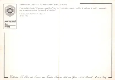 Le Parc des Écrins aux Quatre Saisons — panorama depuis Villard Notre Dame, édité par Yvon — Verso