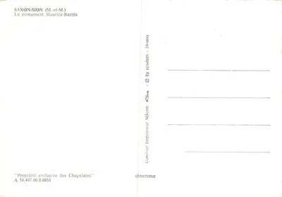 Saxon-Sion (M.-et-M.) — pomnik Maurice-Barrès — wydawca Combier Imprimeur Mâcon — Rewers
