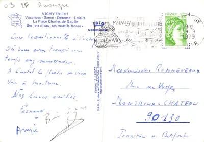 Vichy — Place Charles de Gaulle avec fontaine et massifs floraux — Éditions S.A.D. (IRIS) — Verso