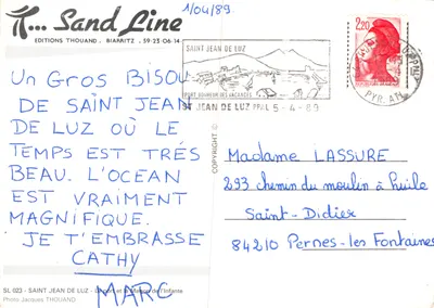St Jean-de-Luz — port de pêche avec bateaux à coques colorées — Éditions Thouand, SL 023 — Verso