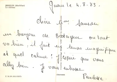 Josselin (Morbihan) — Castelo na margem do rio Vilaine — Impressor Combier — Verso