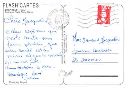 Grenoble — Fontaine da Place Notre-Dame com boca de gargouila e gelo — Éditions Flash'Cartes — Verso
