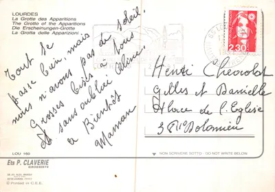 Lourdes — Grotte des Apparitions — Ets P. CLAVERIE — Verso