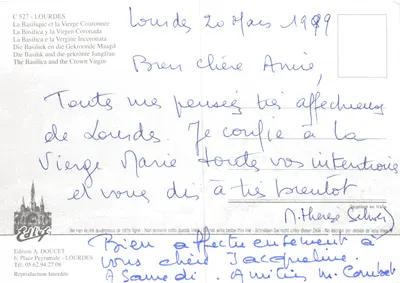 Lourdes — Bazylika Najświętszej Maryi Panny Miododajnej — wydawnictwo A. DOUCET — Rewers