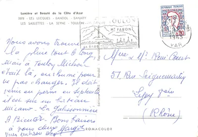 Côte d'Azur — widok panoramiczny Les Lecques, Bandol, Sanary, Les Sablettes i La Seyne — wydawca ROMACOLOR — Rewers