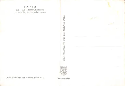 La Sainte-Chapelle — szyby w górnym kryptach — Wyd. CHANTAL, Paryż — Rewers