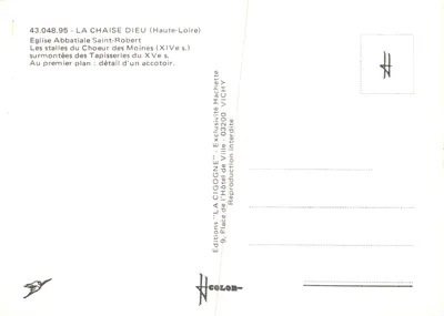 Igreja Abbatial Saint-Robert — As cadeiras do coro dos monges (século XV) — Éditions 'LA CIGOGNE' n°43.048.95 — Verso