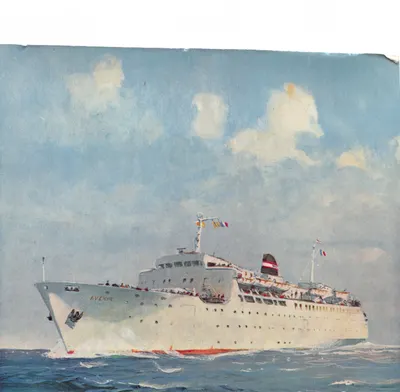 O novo navio car-ferry "Avenir" — aquarela de Roger Chapelet