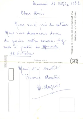 Vue générale prise des hauteurs du Château — Beaumarchais — Éditions « SL » — Verso