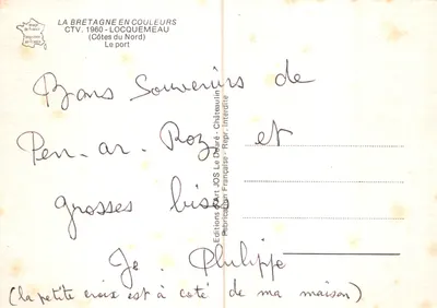 O porto de Locquemeau — vista aérea — Éditions CTV, 1960 — Verso