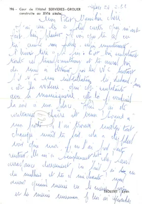 Korty Hotele Servières-Grolier — Hotel z XVII wieku — wydawca TROLLIET - Lyon, nr 296 — Rewers