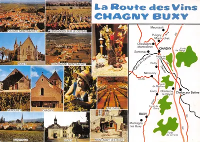 La Route des Vins CHAGNY-BUXY — carte touristique avec photos de vignobles et carte routière