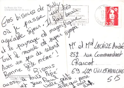La Route des Vins CHAGNY-BUXY — carte touristique avec photos de vignobles et carte routière — Verso