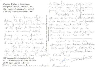 Stworzenie Adama i zwierząt — fresk Iaroslawa Dobrynyne — wydawca Press Interlète — Rewers