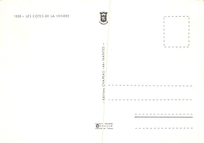 Coste della Vendée — cartolina illustrata con mappa geografica e personaggi regionali — editore LYONCOLOR — Verso