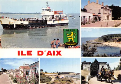 Ile d'Aix — vue de la passerelle, du phare, de la plage et du village — éditeur Éditions Sarreguemines, n° MT 446