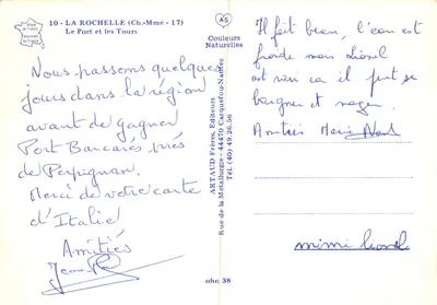 La Rochelle — Le port et les tours — Artaud Frères, Éditeurs — Verso