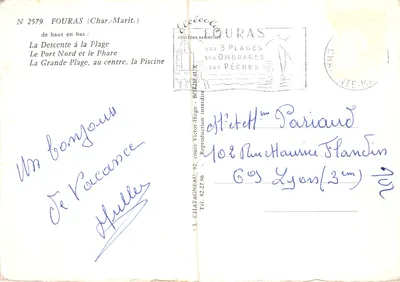 Fouras — vue de la plage, du port et de la ville — éditeur L. Chatagneau, n° 2579 — Verso