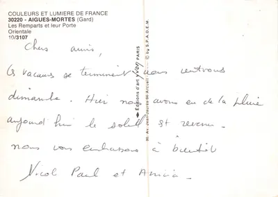 Aigues-Mortes — Les Remparts et leur Porte Orientale — Éditions d'art Arcuelli — Verso