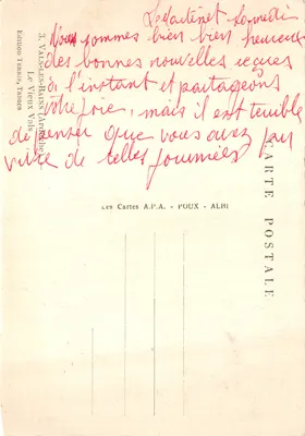 Vieux Vals (Ariège) — vista do vilarejo com edifício religioso e curso d'água — Edição Terrnis, Tabacs — Verso