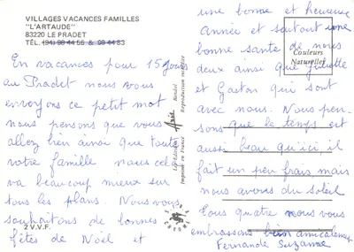 Wakacyjne wioski rodzinne — L'Artaude — wydawca V.V.F. Le Pradet — Rewers