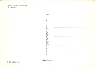 Largentière (Ardèche) — O Castelo — Impressor Combier Magon (71) S.P.A.D.E.M. - 37 — Verso