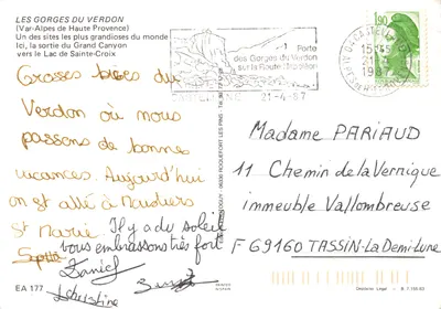 As Gorges do Verdon — saída do Grand Canyon para o Lago de Sainte-Croix — editor IMPRIMÉ SUR LA CARTE EA 177 — Verso