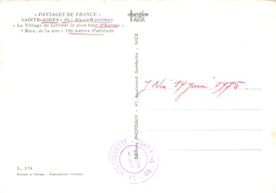 Sainte-Agnès — Hoogste kustdorp van Europa — Éditions OSETCOLOR ADIA, L. 174 — Achterkant
