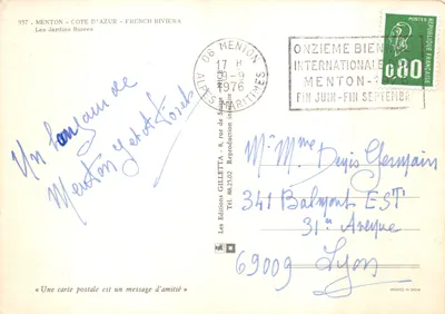 Menton — Jardins Bioves — Les Editions GILLETТА — Verso