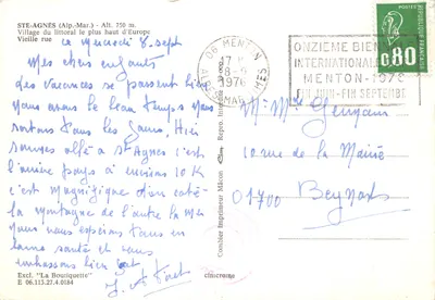 Ste-Agnès (Alpes-Maritimes) — stara ulica widziana z przejścia łukowego — wydawca Cimy — Rewers