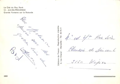 Aix-en-Provence — Grande Fontaine na Rotonda — Éditions de France, n°2083 — Verso