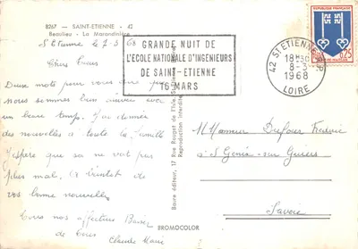 Beaulieu - La Marandinière — widok panoramiczny budynków Szkoły Inżynierów w Saint-Étienne — wydawca BROMOCOLOR — Rewers