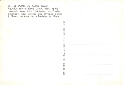 Ponte du Gard — aqueduto romano — Éditions des Frères Lumière, Lyon — Verso