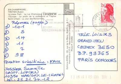 Troyes — vista de casas com colmios e paisagens urbanas — Éditions Leconte — Verso