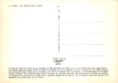 El Pont du Gard — acueducto romano sobre el Gardon — editor COMBIBIER IMP. MACON — Reverso
