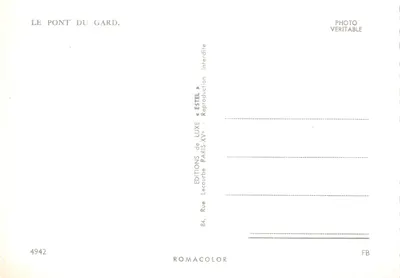 Pont du Gard — aqueduto romano sobre o Gard — editor Estel, n° 4942 — Verso