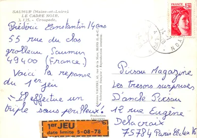 Um cavaleiro realizando um salto triplo — editor VALOIRE, n° 1er JEU — Verso