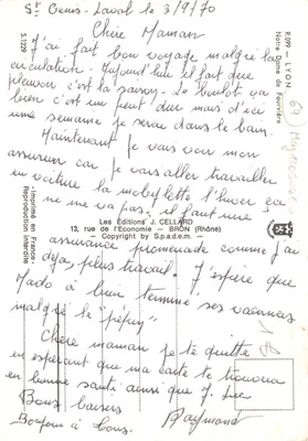 Lyon-Fourvière — Os Teatros Romanos, a fachada, a Virgem Dourada, São Miguel, a Virgem Milagrosa — Editor J. CELLARD — Verso