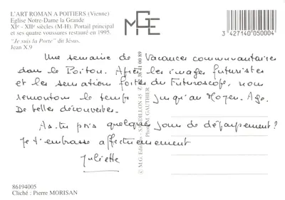 Portal principal da Igreja Notre-Dame la Grande em Poitiers — editor M.G.E. n° 3 427140 050004 — Verso