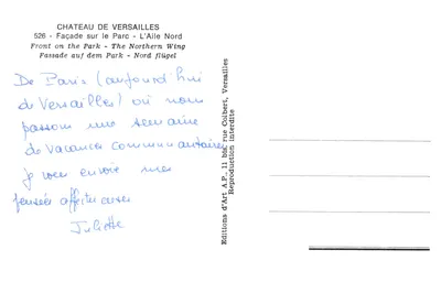 Castelo de Versailles — Fachada sobre o Parque - A Ala Norte — Éditions d'Art A.P. — Verso