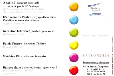 Relais Jeunes Charpennes — sezon 0506 — program spektakli — Rewers