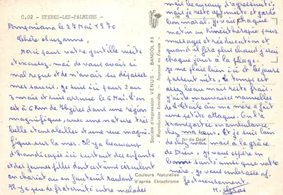 Hyères — vista da praia, do porto, das estátuas e da cidade — editor Bandol — Verso
