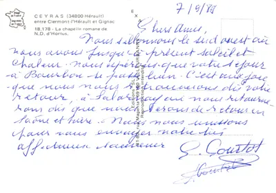 Capela romana de N.D. d'Hortus — Ceyras (34800-Hérault) — Edições M.S.L. LIEUR BANDE — Verso
